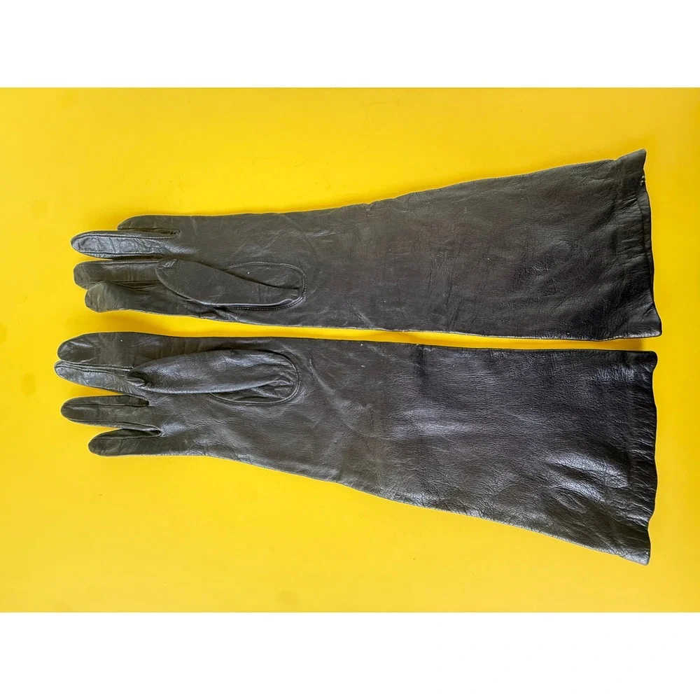 Bundle of 2 VTG Aris Black Leather Opera Gloves 1950s Sz 6 Audrey Hepburn Retro